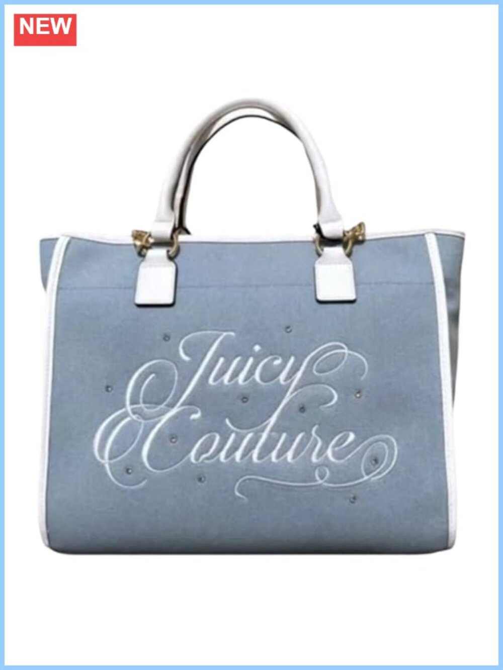 Velour Rhinestone Script Logo Tote Bag Chain Strap Shoulder Shopper Handbag